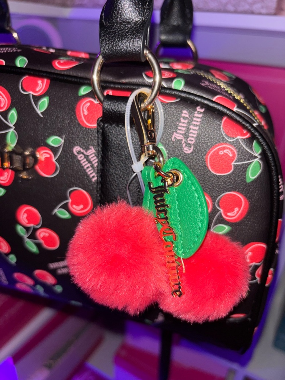 Juicy Couture Black Cherry-Print bag with Pom Charm and gold accents (VIRAL)✨🍒🖤 - Picture 2 of 6